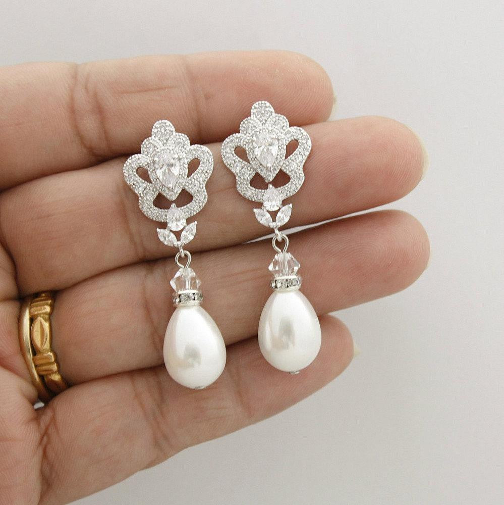 Victorian Style Pearl Drop Earrings-Mabel