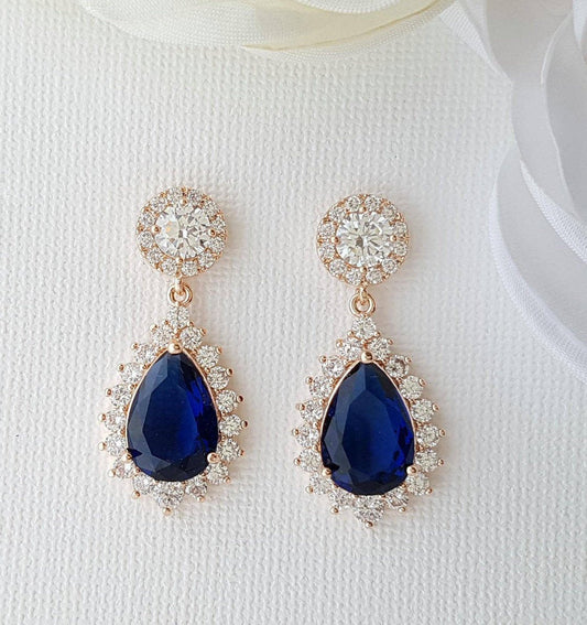 Blue Teardrop Earrings Rose Gold-Aoi