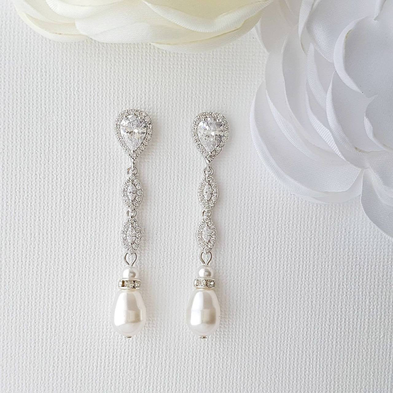 Silver Pearl Earrings-Abby
