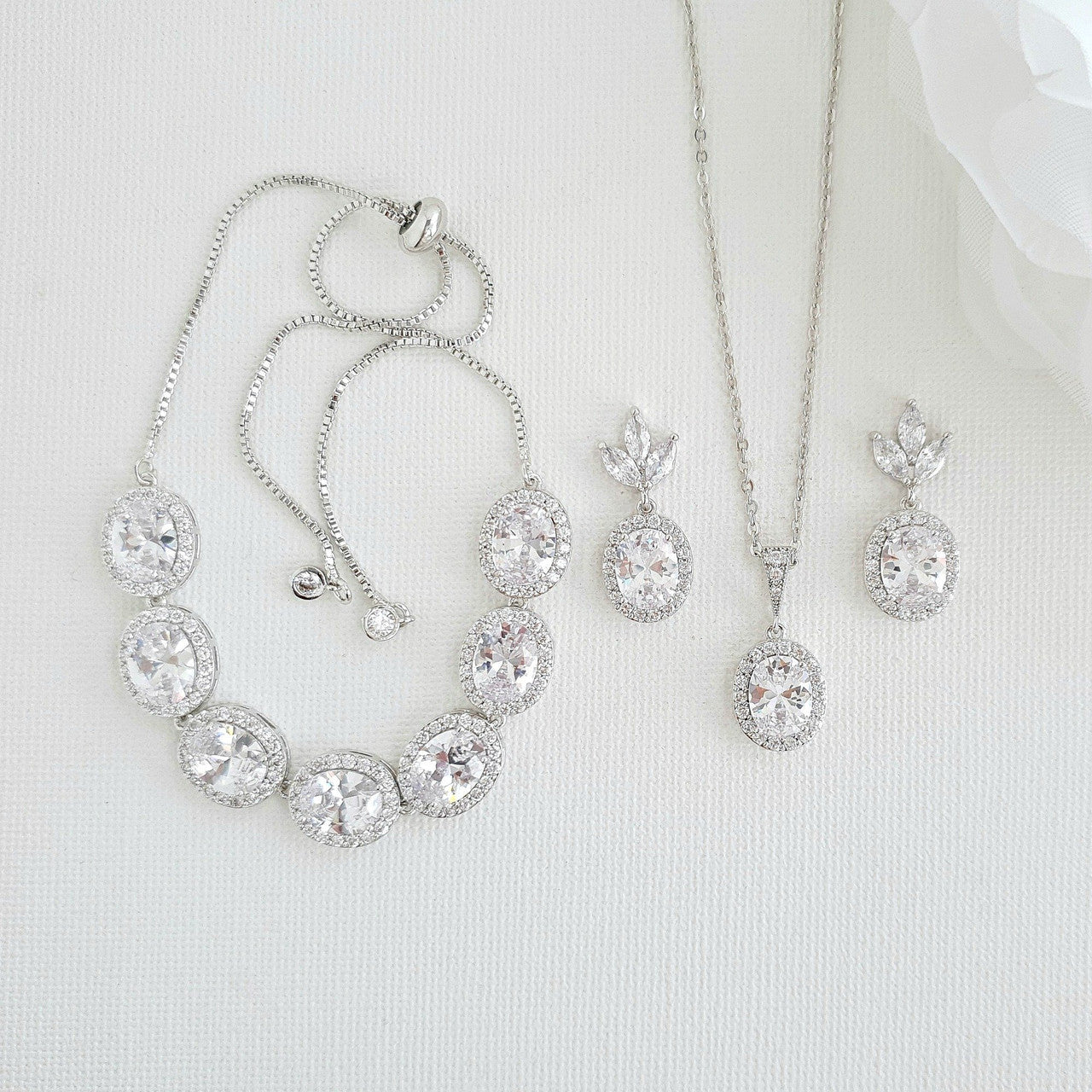 Oval Necklace Set With Matching Earrings & Bracelet- Emily