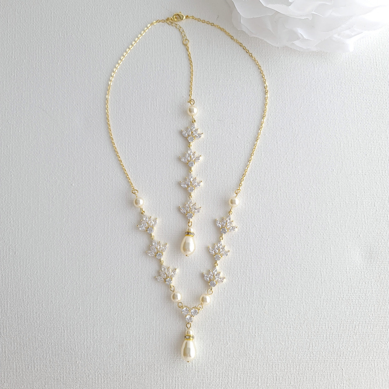 Gold Crystal Backdrop Necklace - Rosa