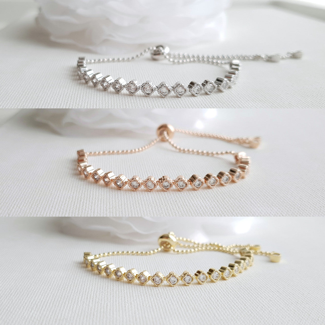 Rose Gold Sliding Bracelet for Brides-Celia