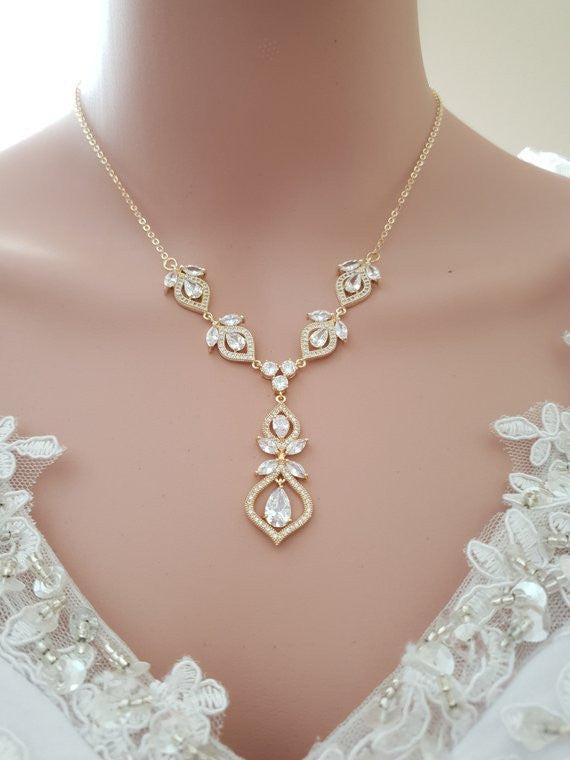 Crystal Gold Wedding Necklace & Back Jewellery-Meghan