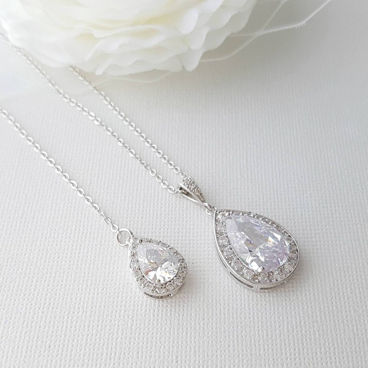 Simple Teardrop Back Necklace for Weddings-Evelyn