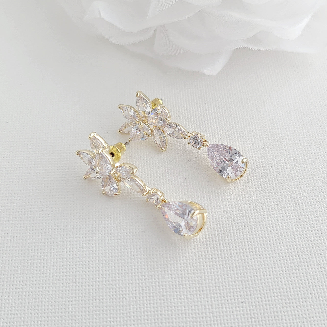 Rose Gold Floral and Teardrop Earrings For Brides-Ivy