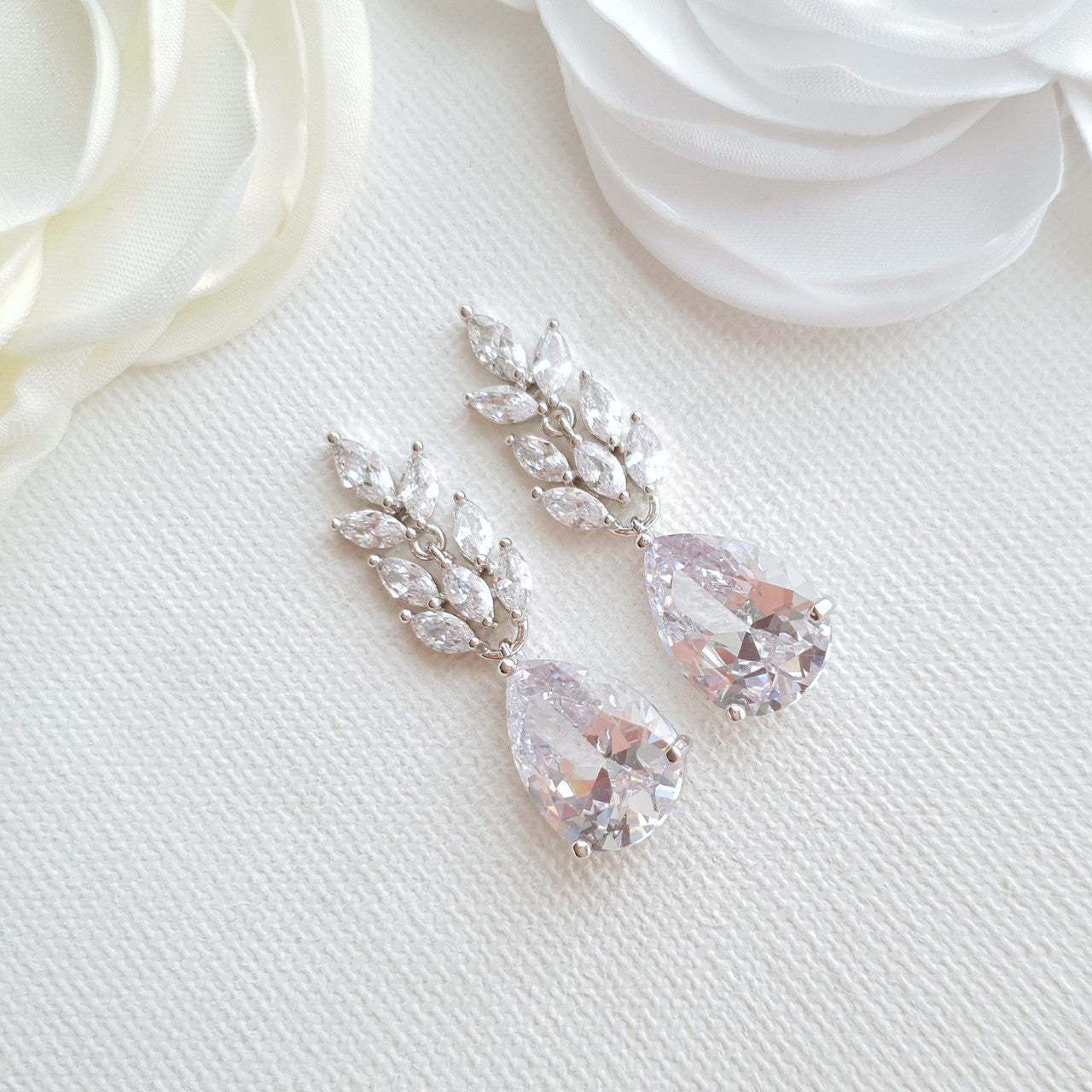 Rose Gold Leaf Bridal Earrings-Willow