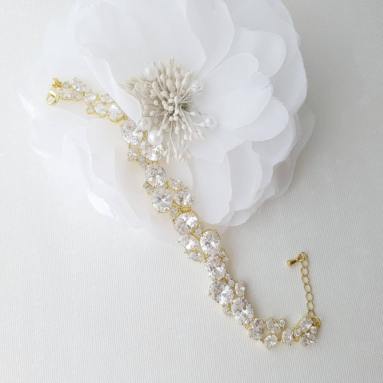 Gold Wedding Bracelet, Oval Crystal Bridal Bracelet, Gold Wedding Bridal Jewelry, Rose Gold Bracelet, Bracelet for Bride, Emily
