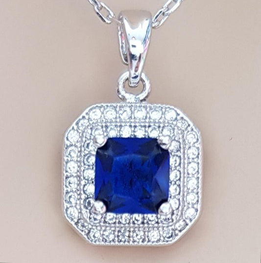 Blue Sapphire Cubic Zirconia Necklace Pendant- Quad Blue