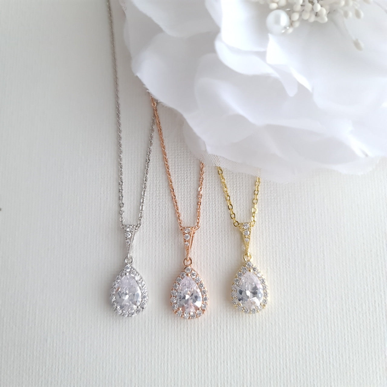 Rose Gold Necklace with Small Teardrop Pendant-Emma