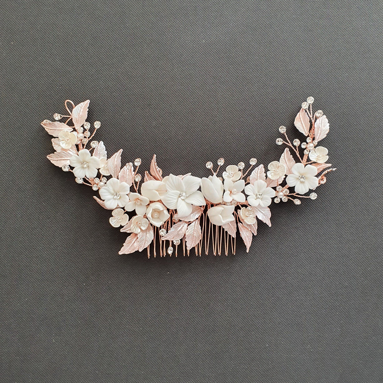 Rose Gold Hair Comb with White Flowers-Daffodil