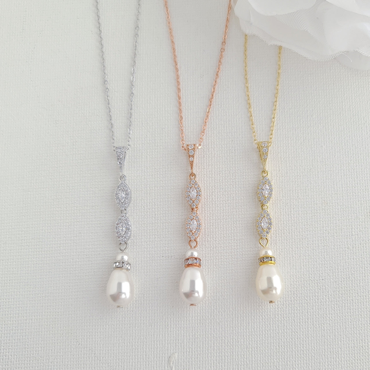 Pearl Wedding Jewellery Set in Rose Gold-Abby