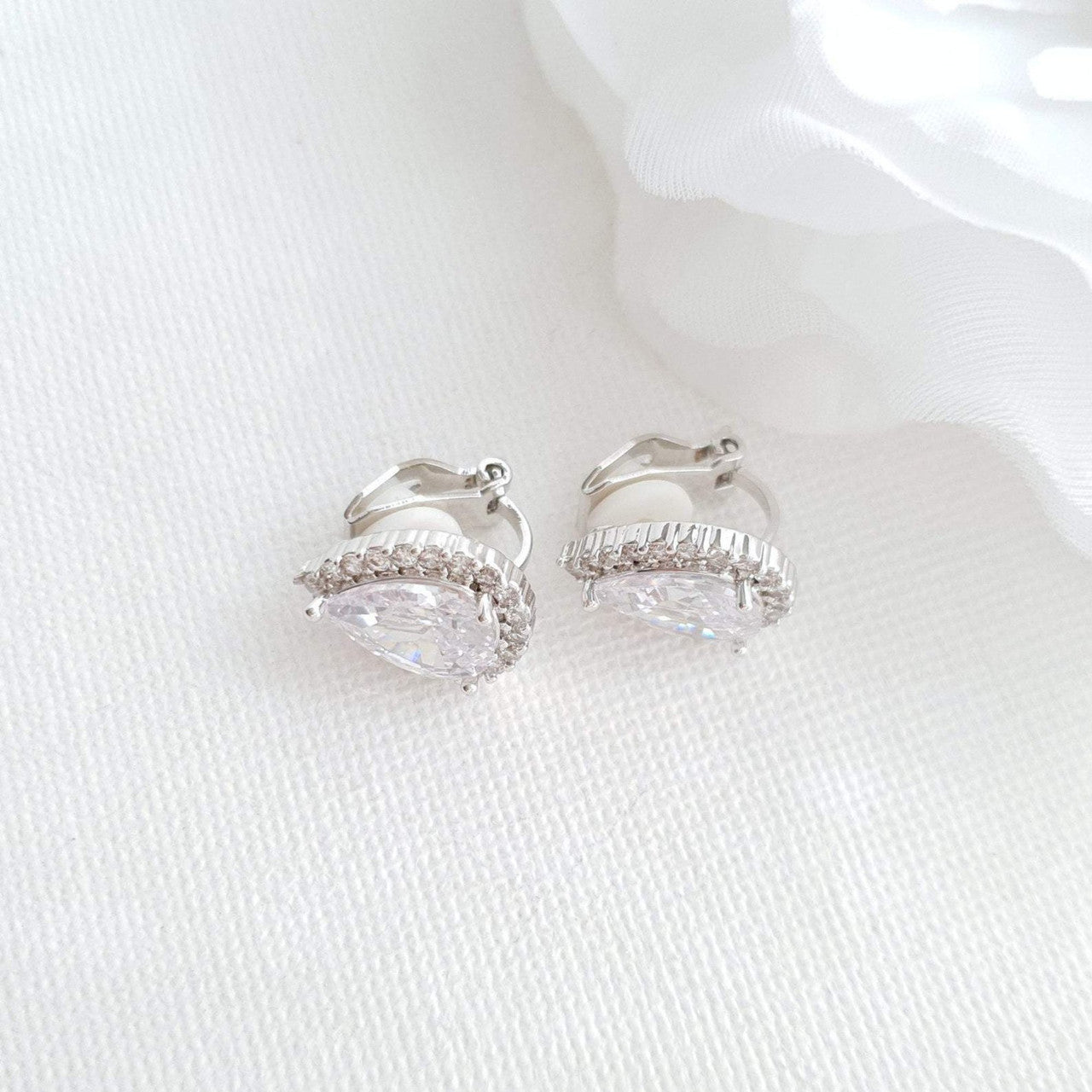 Clip On Bridal Stud Earrings for Weddings,Brides,Bridesmaids- Emma