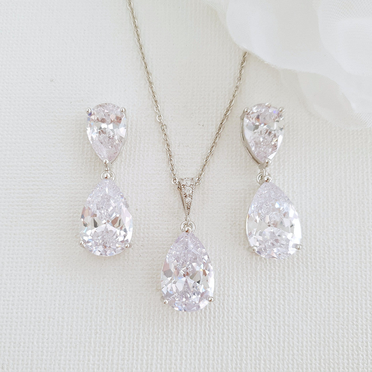 Clear Cubic Zirconia Earrings and Necklace Set in Rose Gold-Clara