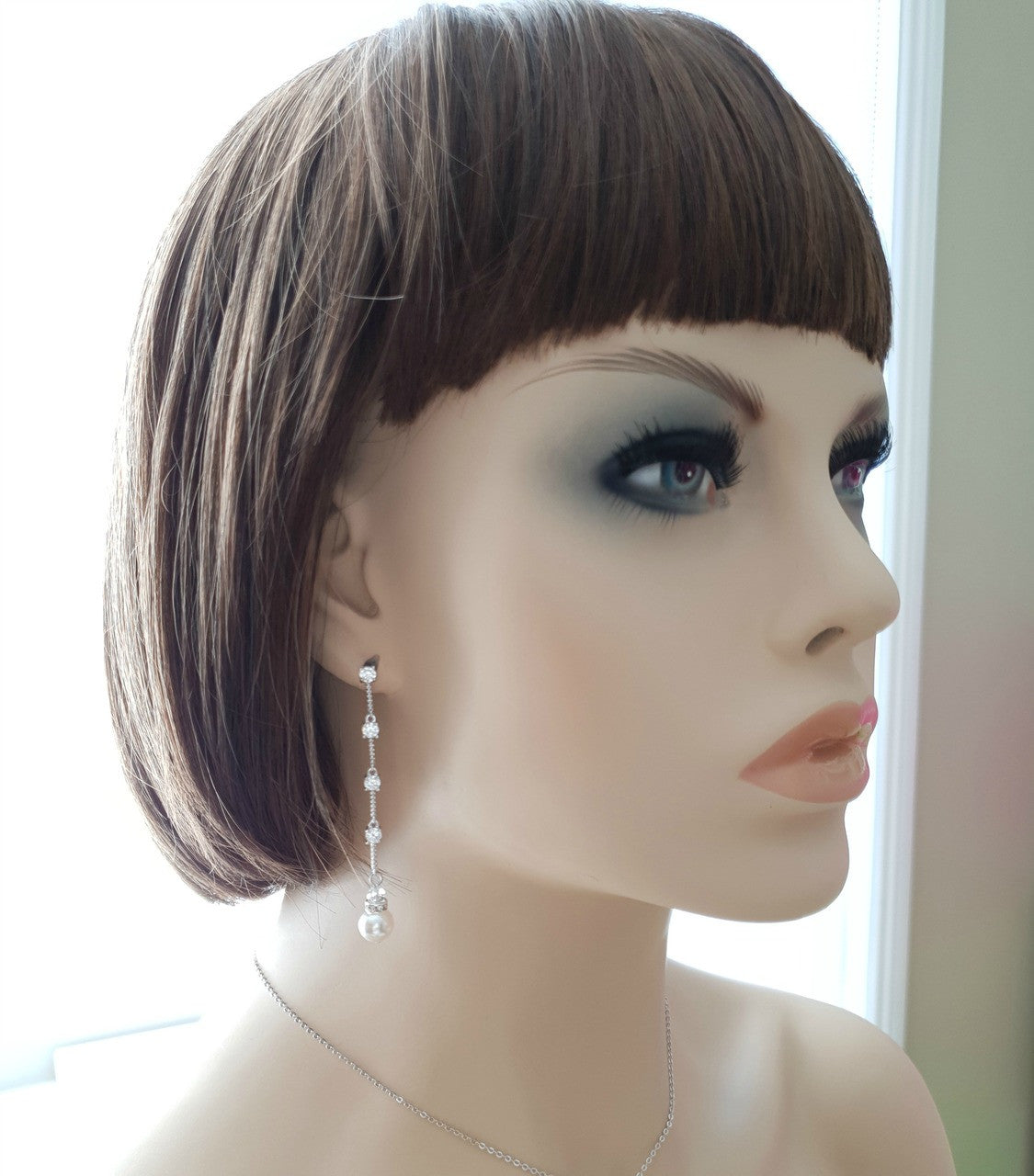 Slim & Long Pearl Earrings for Weddings-Ginger