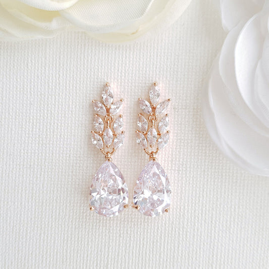 Rose Gold Leaf Bridal Earrings-Willow