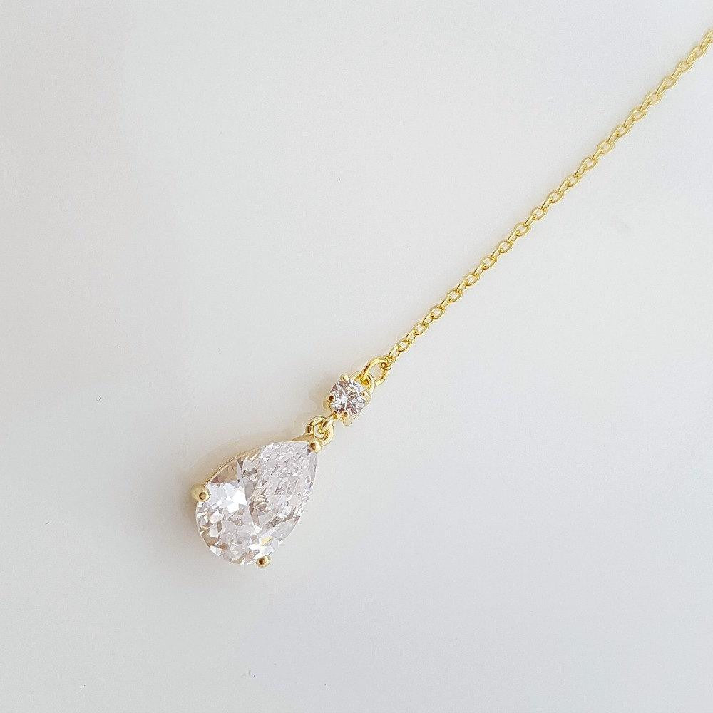 Gold Bridal Necklace, Gold Crystal Back drop Necklace, Gold Wedding Back Necklace, Gold Wedding Bridal Jewelry, Nicole