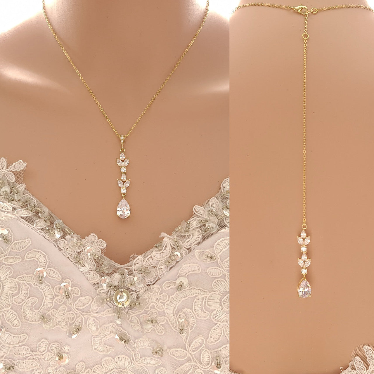 Back Pendant Necklace for Brides -Anya