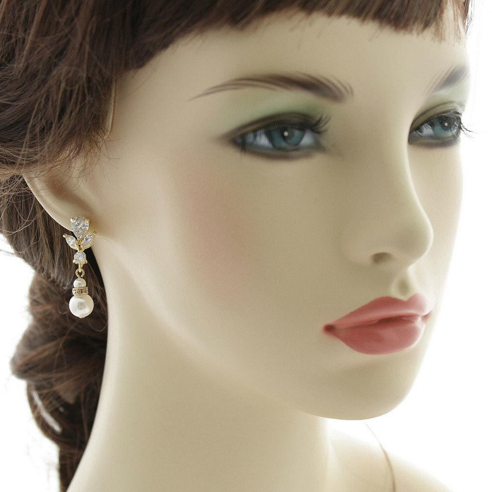 Gold Earrings for Weddings with Pearl Drops-Nicole