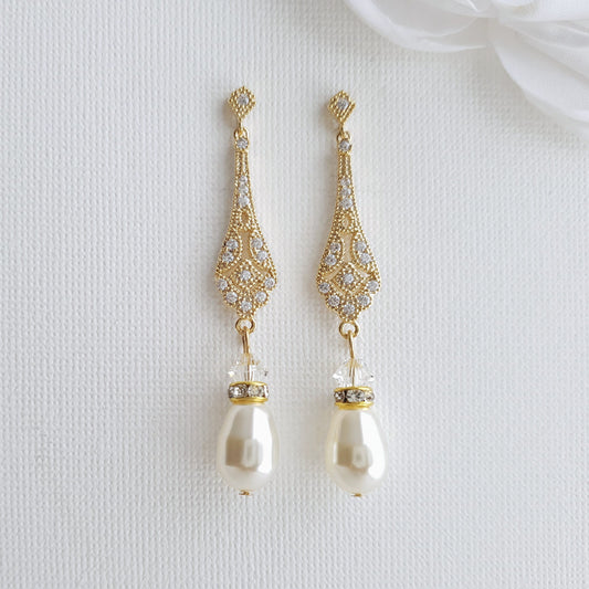 Vintage Wedding Earrings in Gold-Lisa