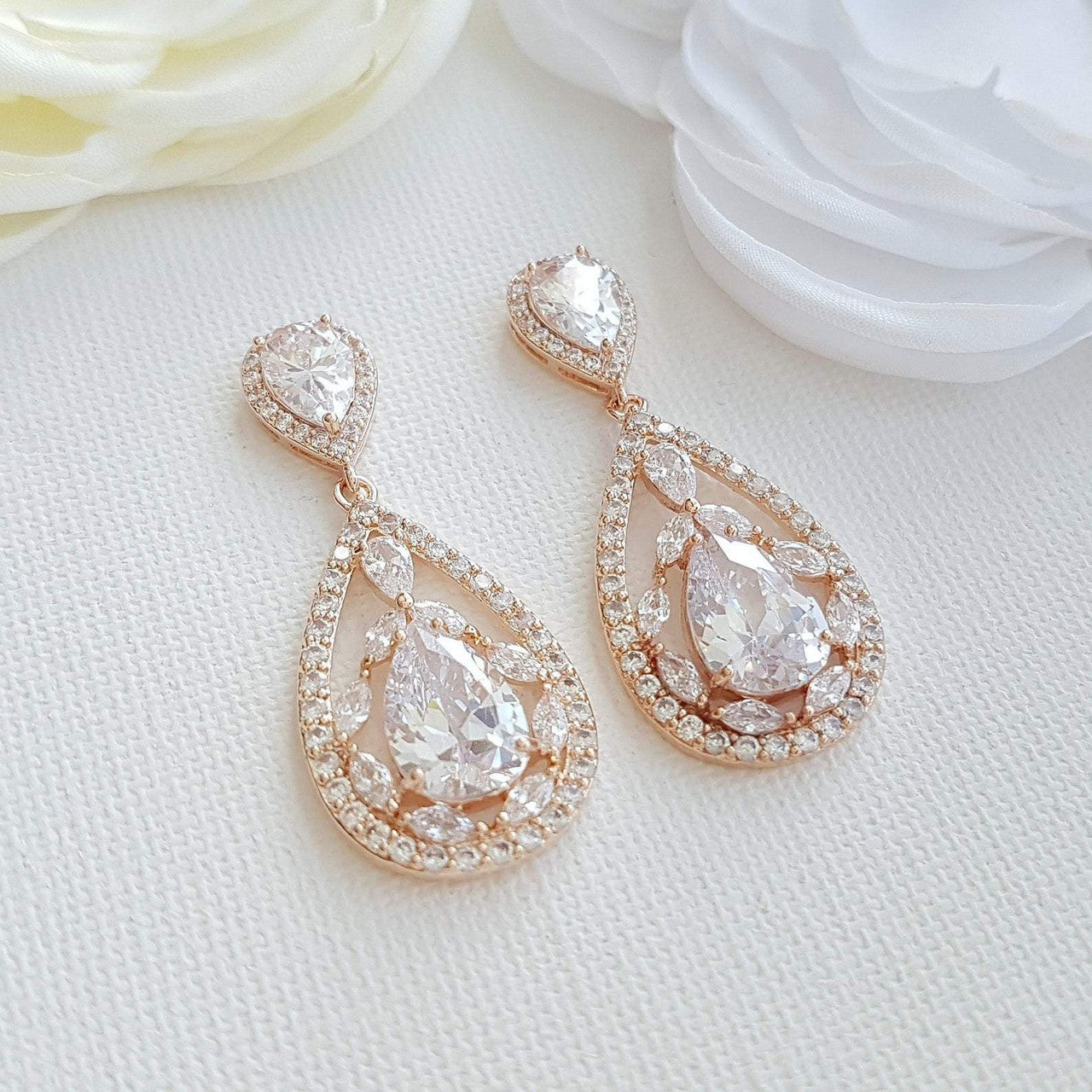 Rose gold Plated Drop Earrings for Brides-Esther