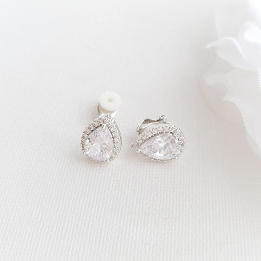 Clip On Bridal Stud Earrings for Weddings,Brides,Bridesmaids- Emma