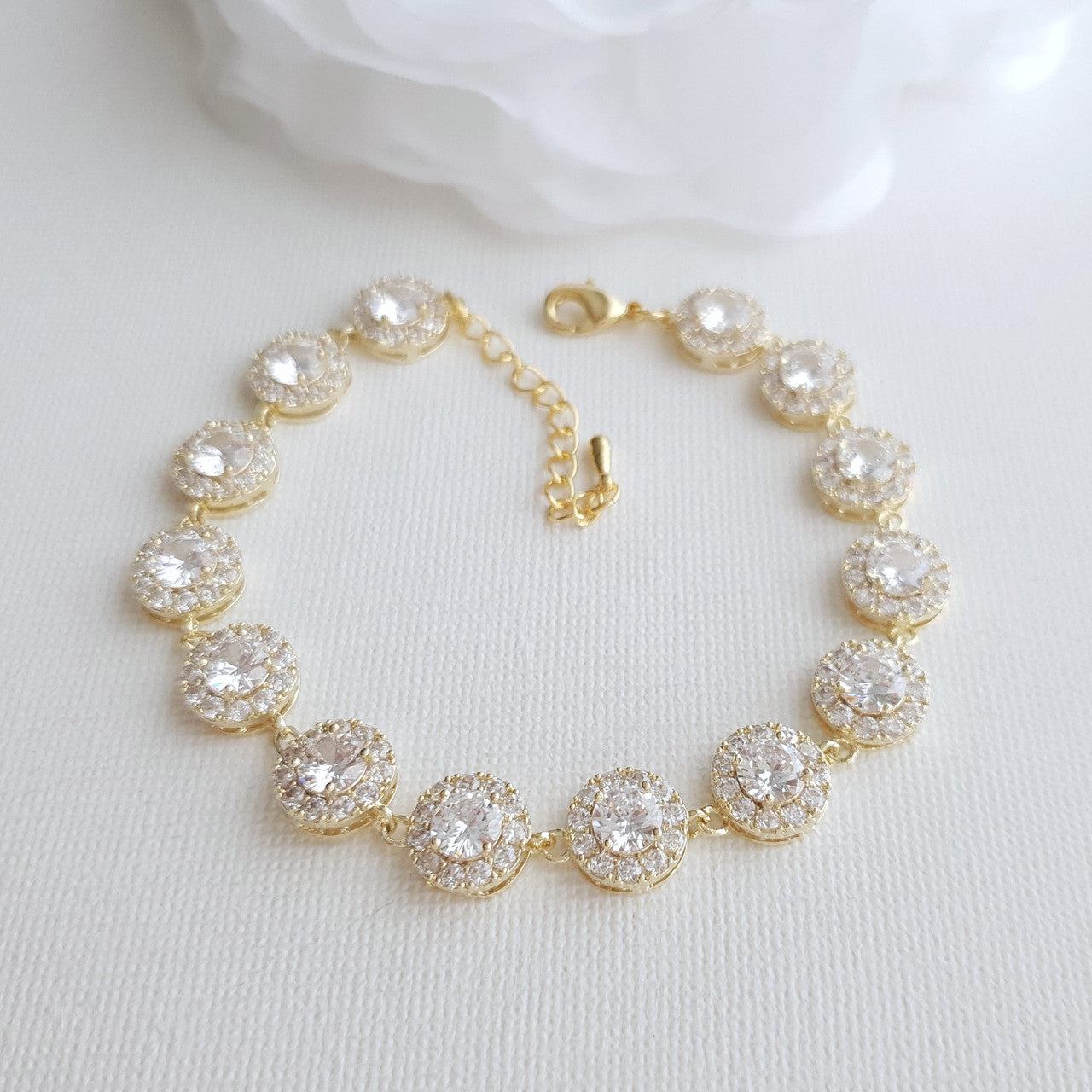 Gold Bridal Bracelet for Weddings in Round Cubic Zirconia -Cristle