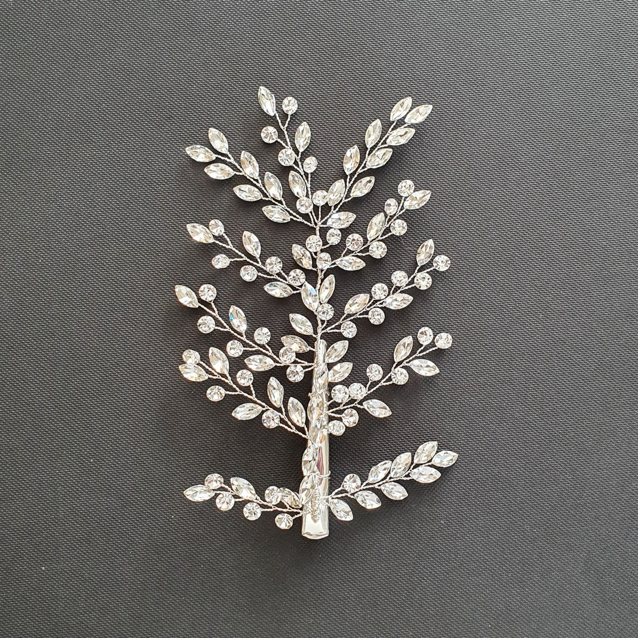 Bridal Hair Clip with Tiny Crystal Leaves-Fern